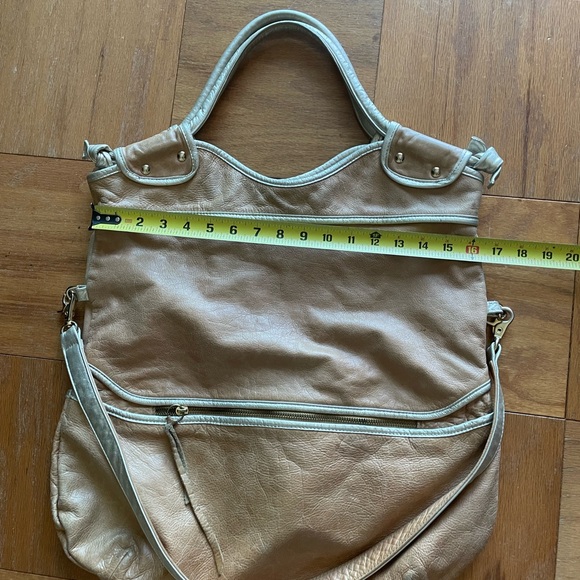 Anna Corrina PEACH leather Mid city large fold over tote satchel bag AUTHENTIC - Picture 3 of 5